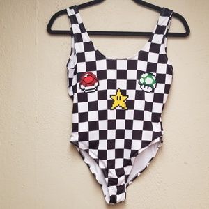 Checkered Super Nintendo Low-Back Body Suit
